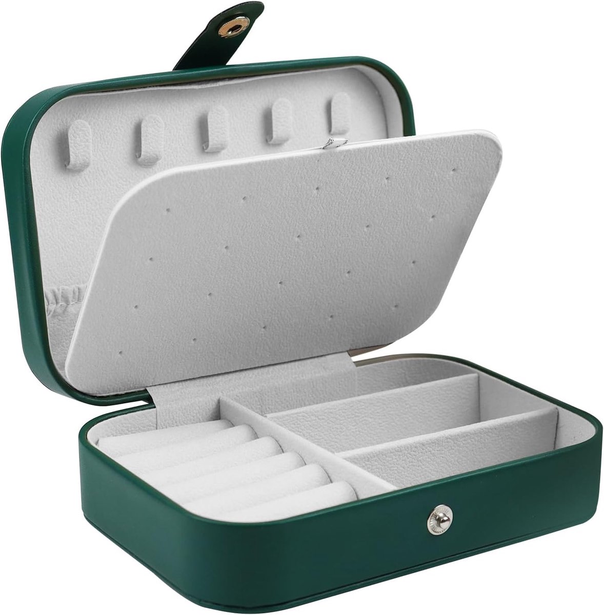 Sieradenbox klein - leren juwelendoos groen - stijlvol en praktisch - perfect voor op reis - ShopVlot