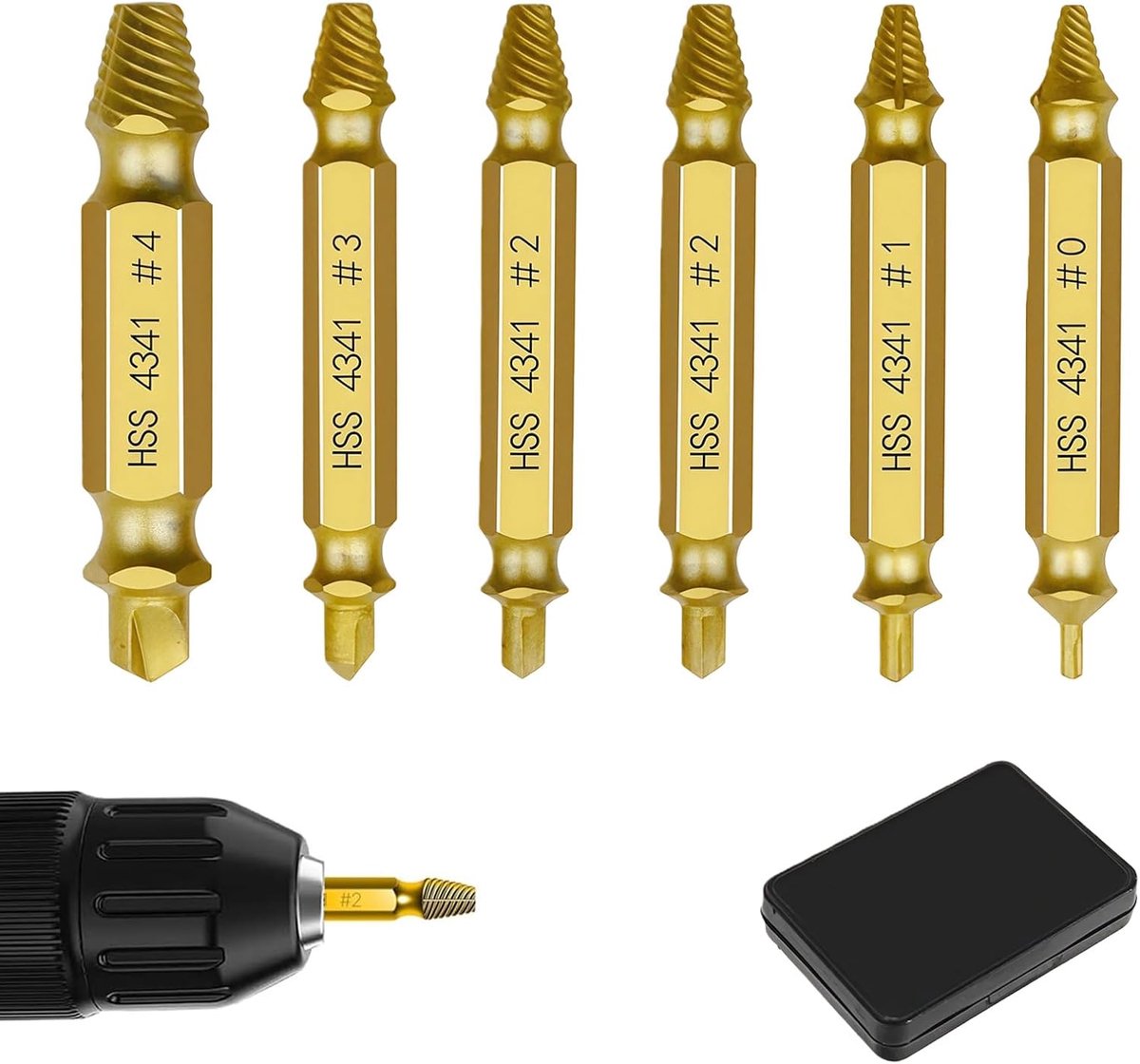 Schroefverwijderaar set van 6 - HSS 4341 - Goud-titanium coating - Voor het verwijderen van beschadigde schroeven - ShopVlot