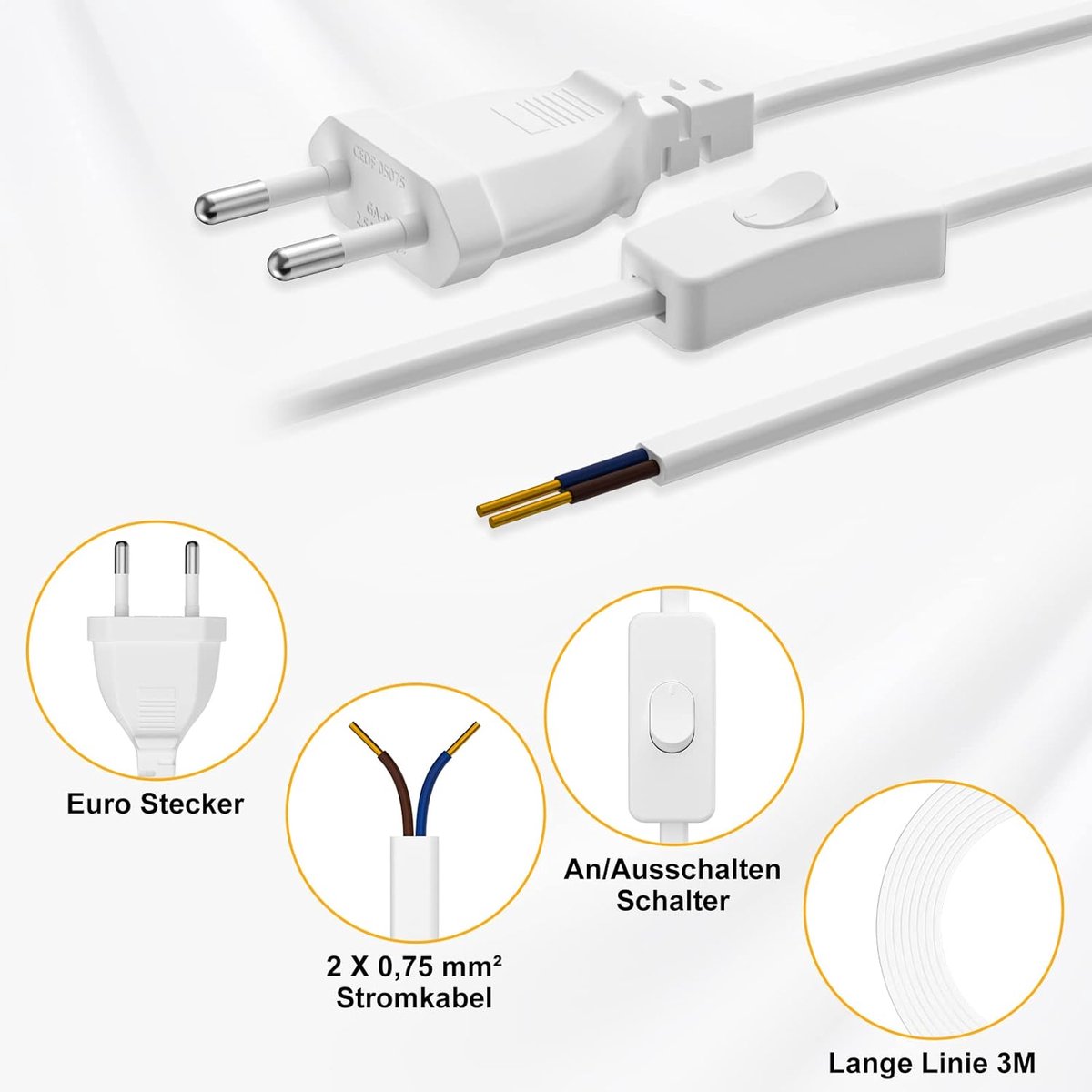 Stroomkabel met schakelaar 5 m - Eurostekker - Dimbaar - Ideaal voor lampen thuis - ShopVlot