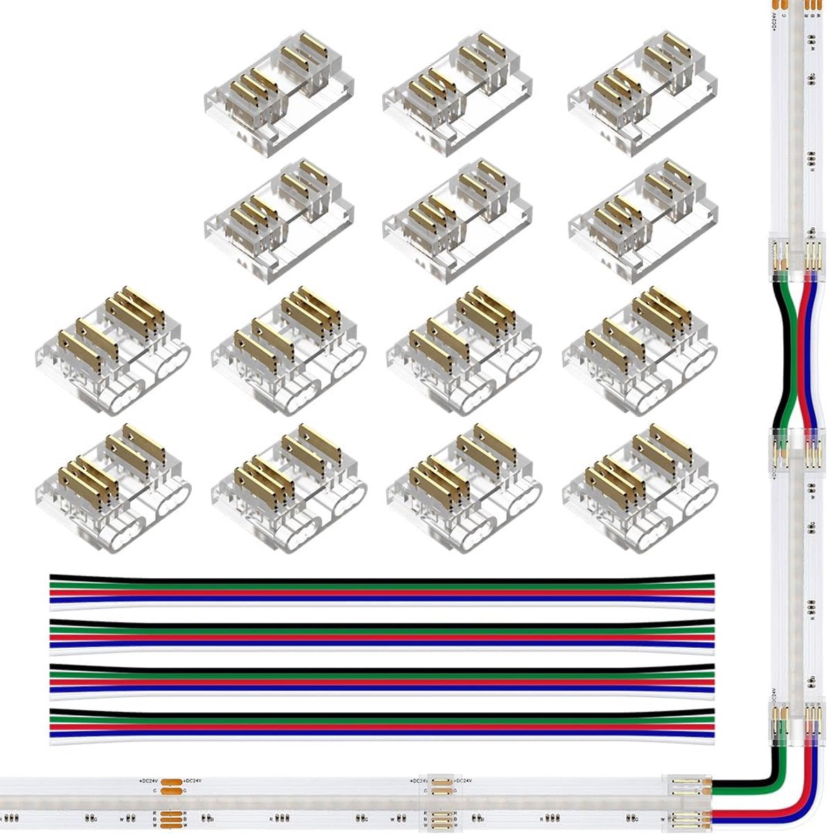 RGBW connector kit 12mm - 5-pins transparant - 14 transparante connectors - naadloze montage zonder lassen - ShopVlot
