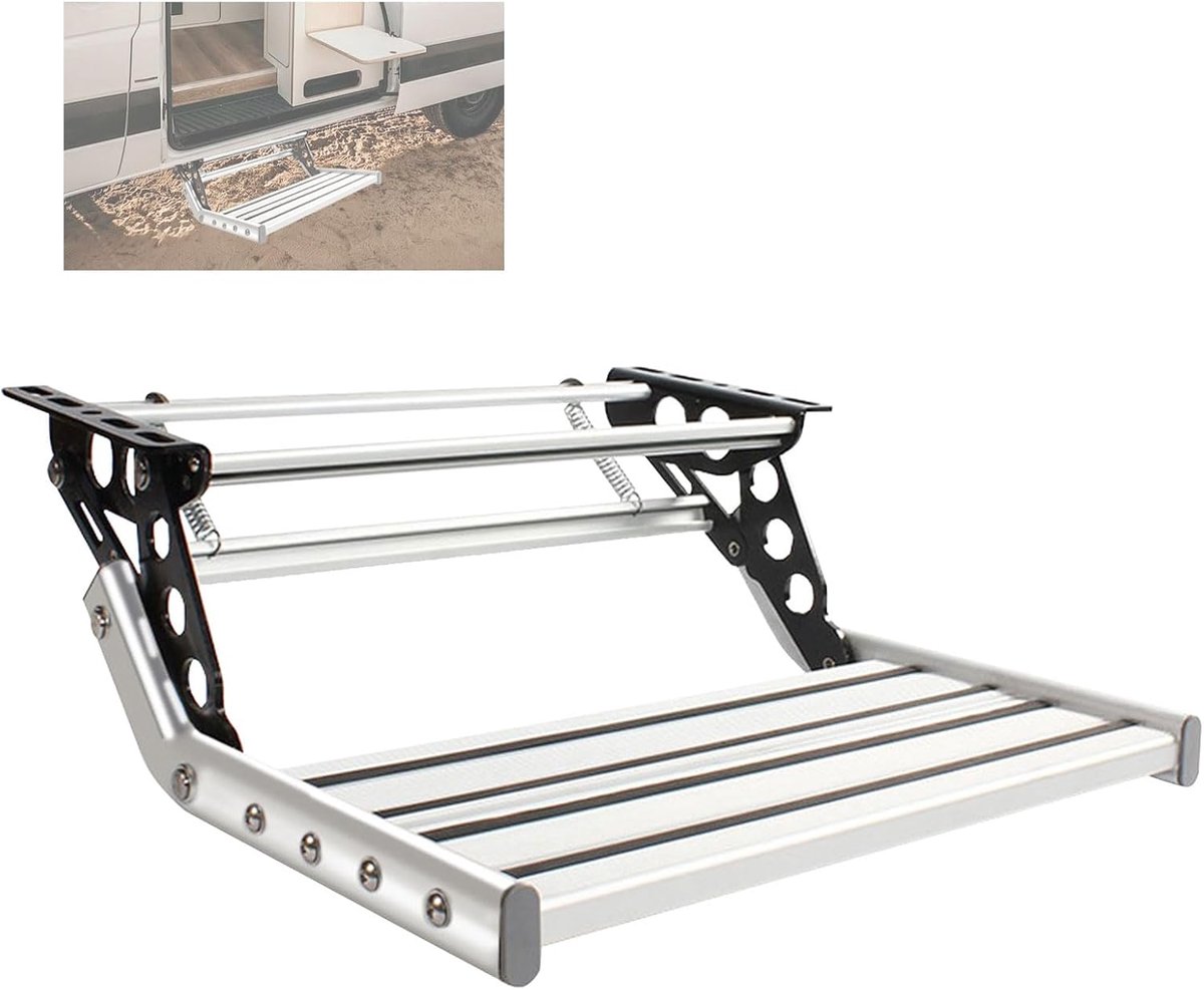 Caravan en motorhome trap - handmatig opvouwbare enkele trede - aluminium - veilige toegang voor campers - ShopVlot