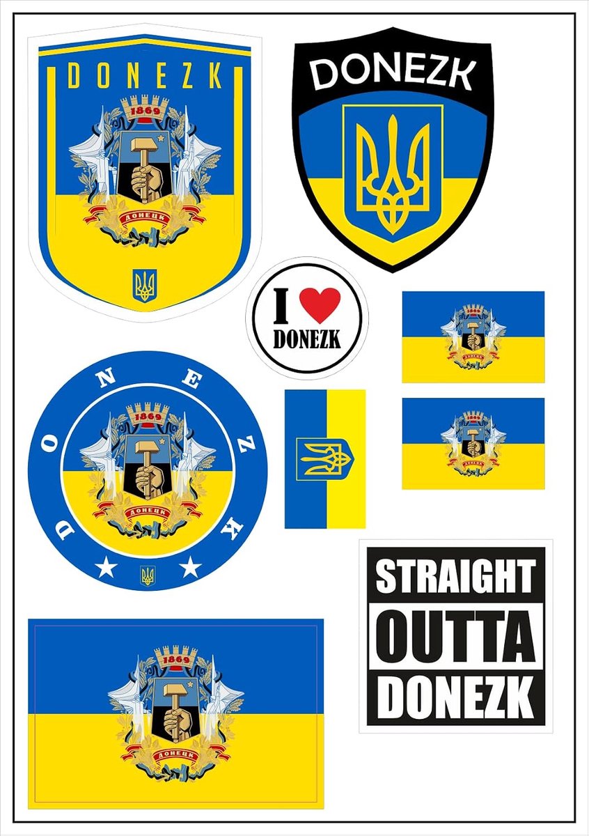 Stickerkaart Donetsk 9 Stuks - Vinyl - Waterdicht - Voor auto en motor - ShopVlot