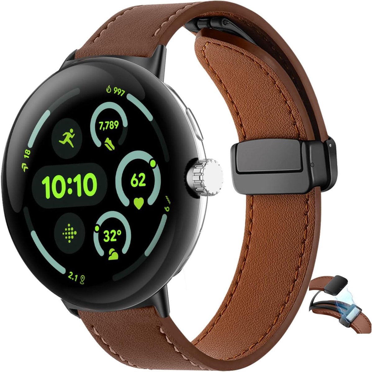 Horlogeband PU leer 45mm - Bruin - Magnetische sluiting - Eenvoudig te installeren - ShopVlot