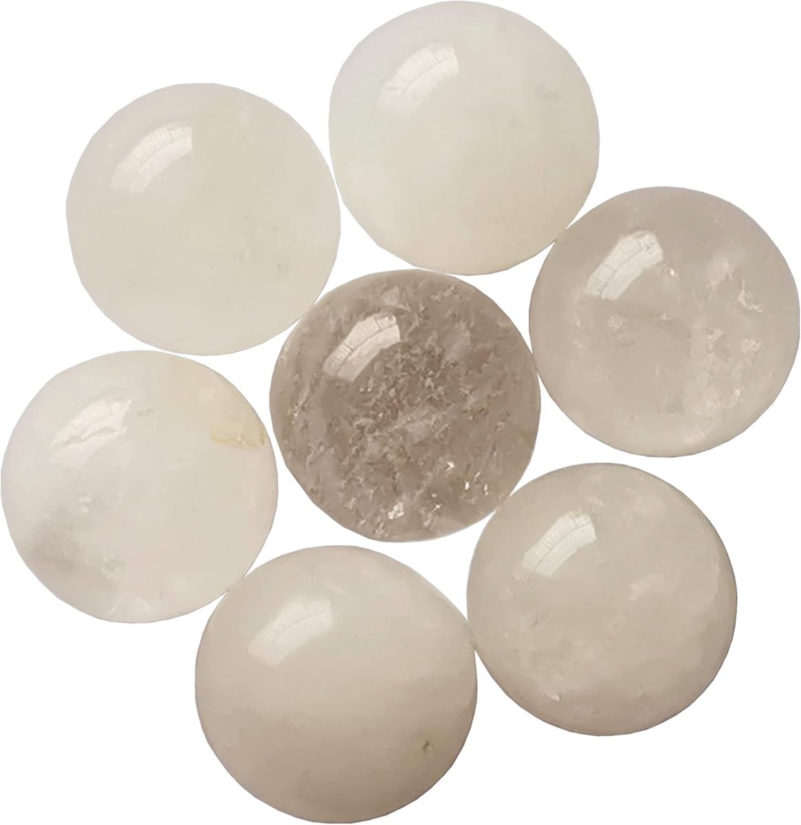 Kristallen bolset 7-delig - 20mm natuurlijke witte kristallen - Feng Shui decoratie - kalmeert negatieve energie - ShopVlot