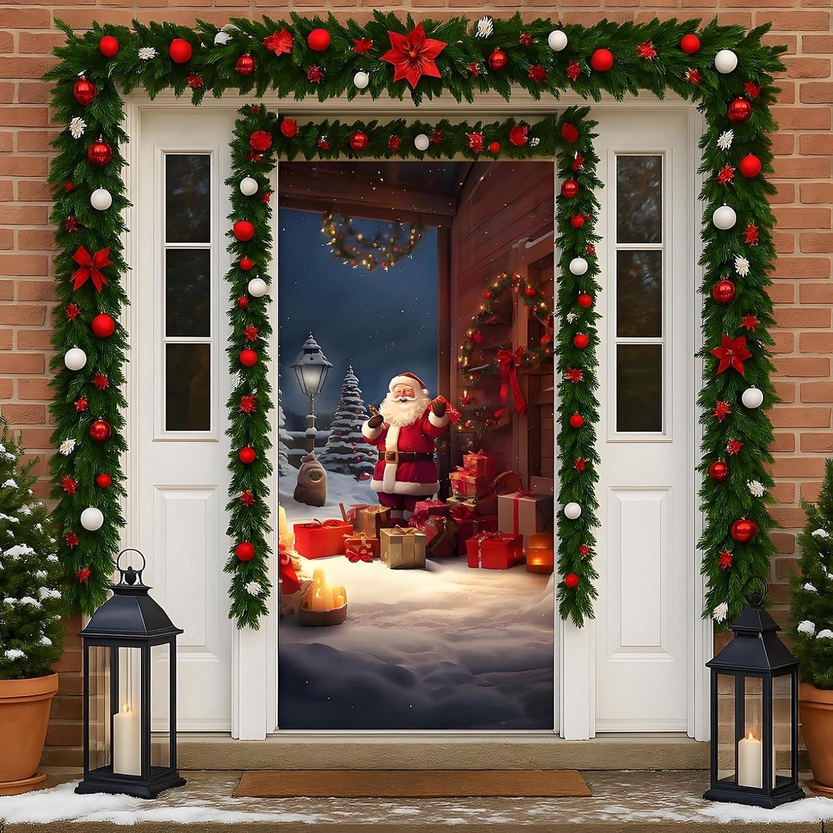 Deurdoek Santa Claus 90 x 200 cm - Wasbare polyester - Weerbestendig - Warme kerstgroet voor de voordeur - ShopVlot