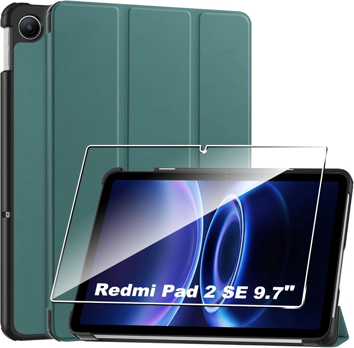 Beschermhoes voor Redmi Pad 2 SE 24,6 cm - lederen hoes - groen - met displaybeschermfolie - ShopVlot