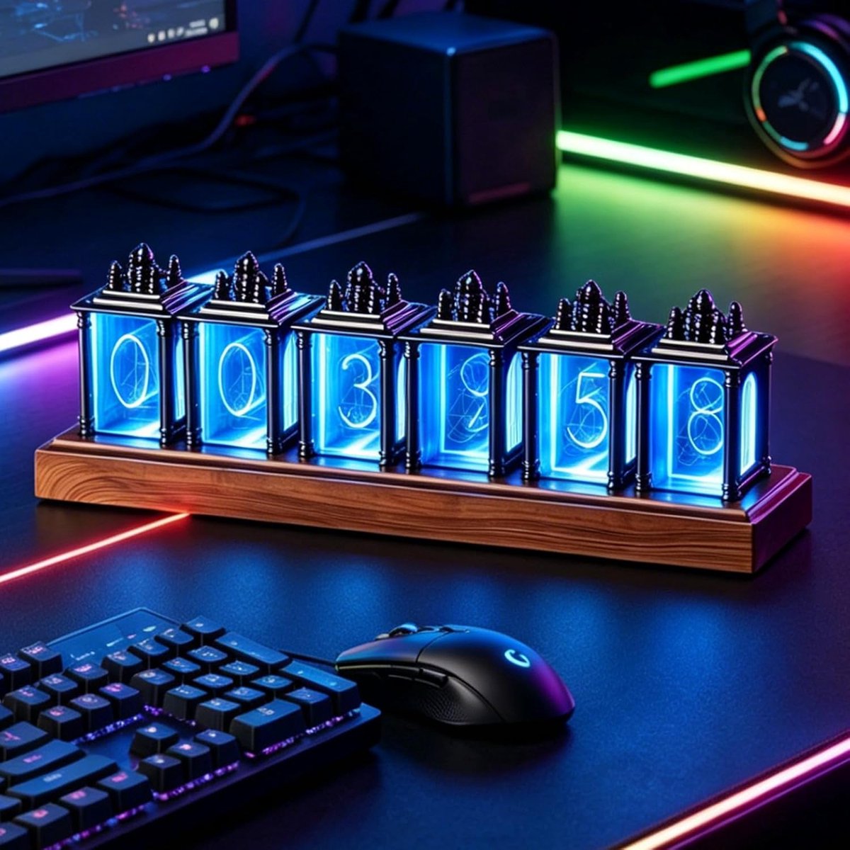 Nixie LED Klok - Digitale Buis Klok - RGB LED Tubes - Aanpasbare Kleuren en Helderheid - ShopVlot