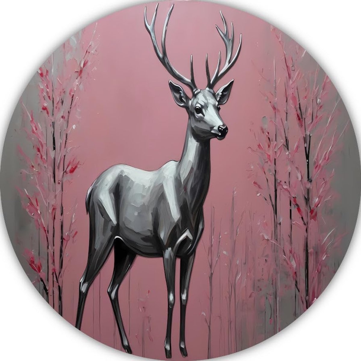 Rond schilderij 40x40 cm - forex - Hert natuur design - Slaapkamer wanddecoratie - ShopVlot