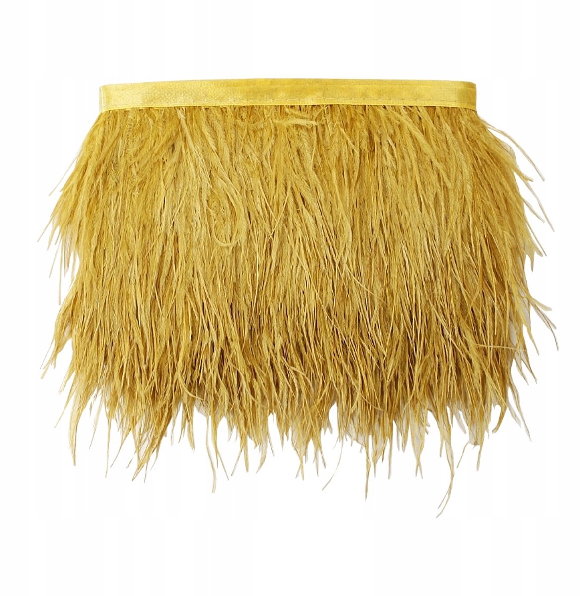 Struisvogelveren op band - 1m - Mosterdgeel - 5-10 cm veren