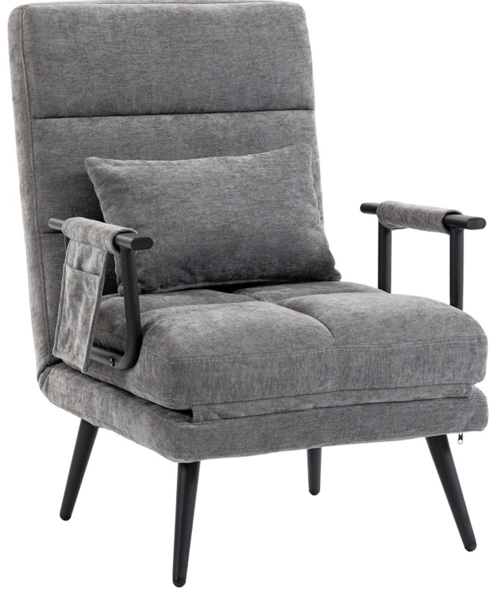 FloraGrace Fauteuil – 3-in-1 Klapbare Slaapstoel Met 5-Standen Rugleuning – Voor Woonkamer Of Logeerkamer – Chenille – Grijs