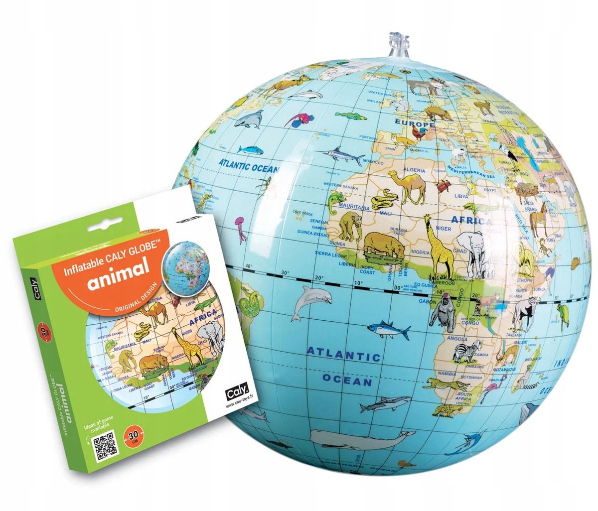 Opblaasbare Wereldbol 30 cm - Dieren & Continenten