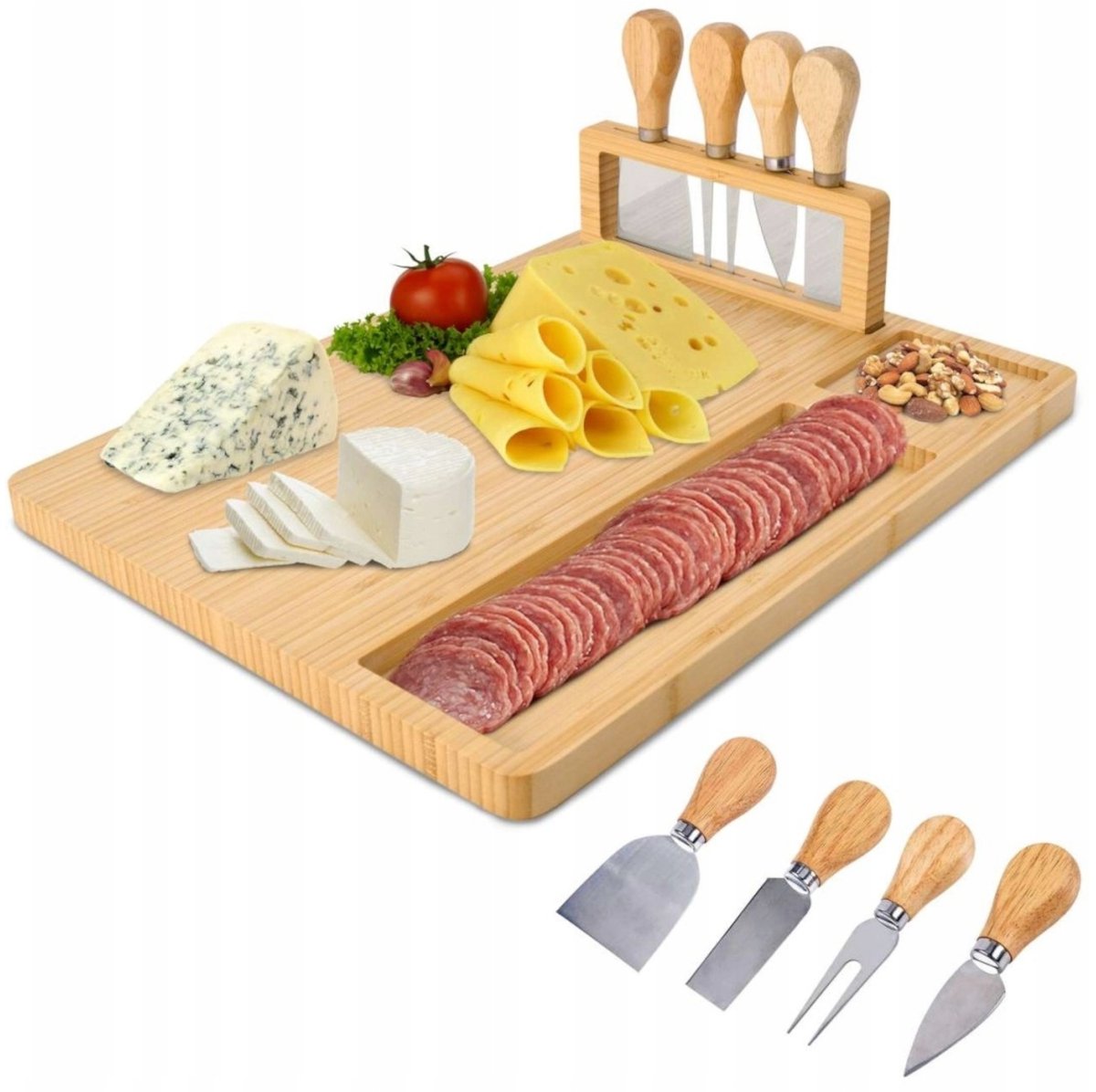Bamboe Serveerplank met Kaasmessen - Elegant in Functioneel