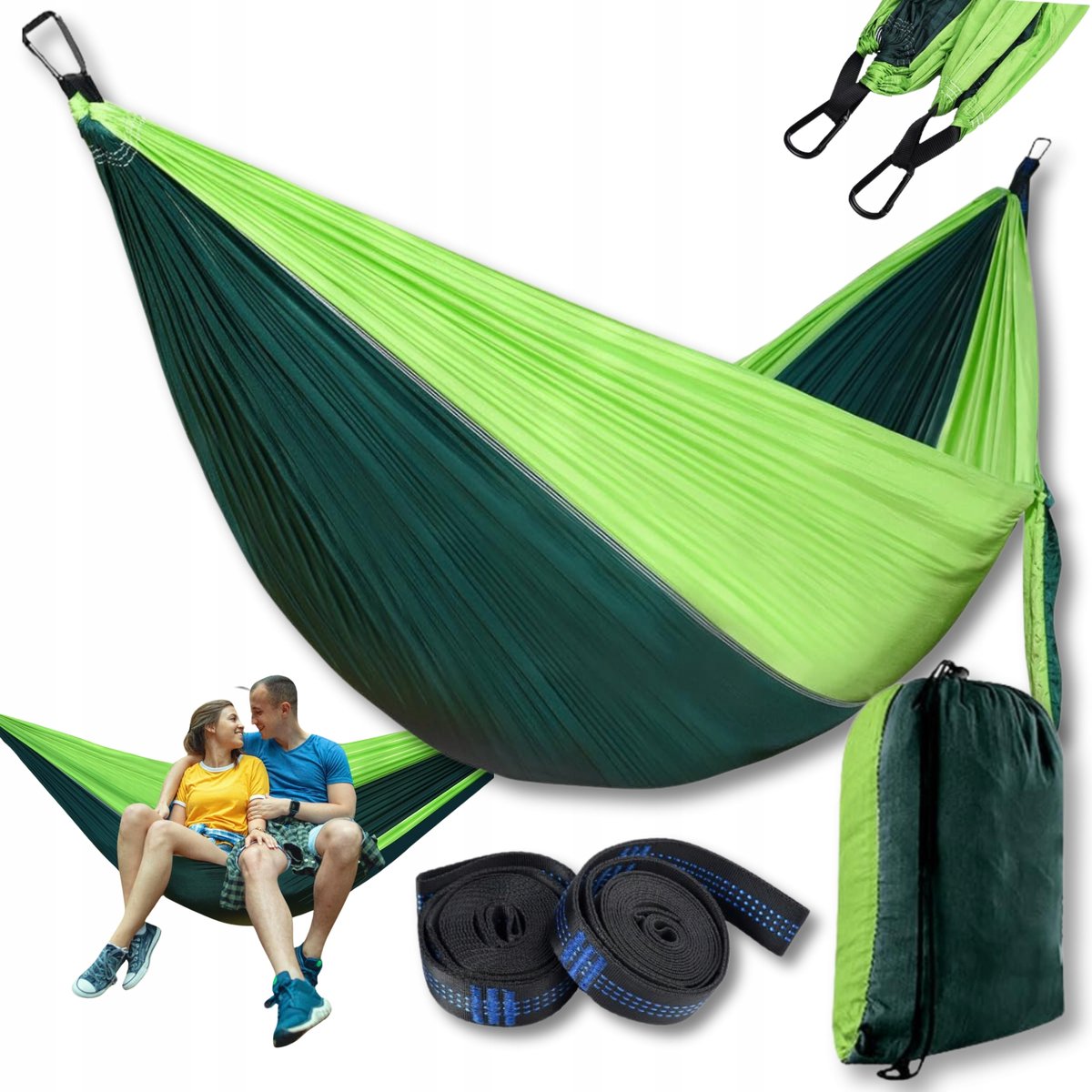 Merkloos Dubbele Hangmat XXL 270x140cm - Lichtgewicht & Draagbaar