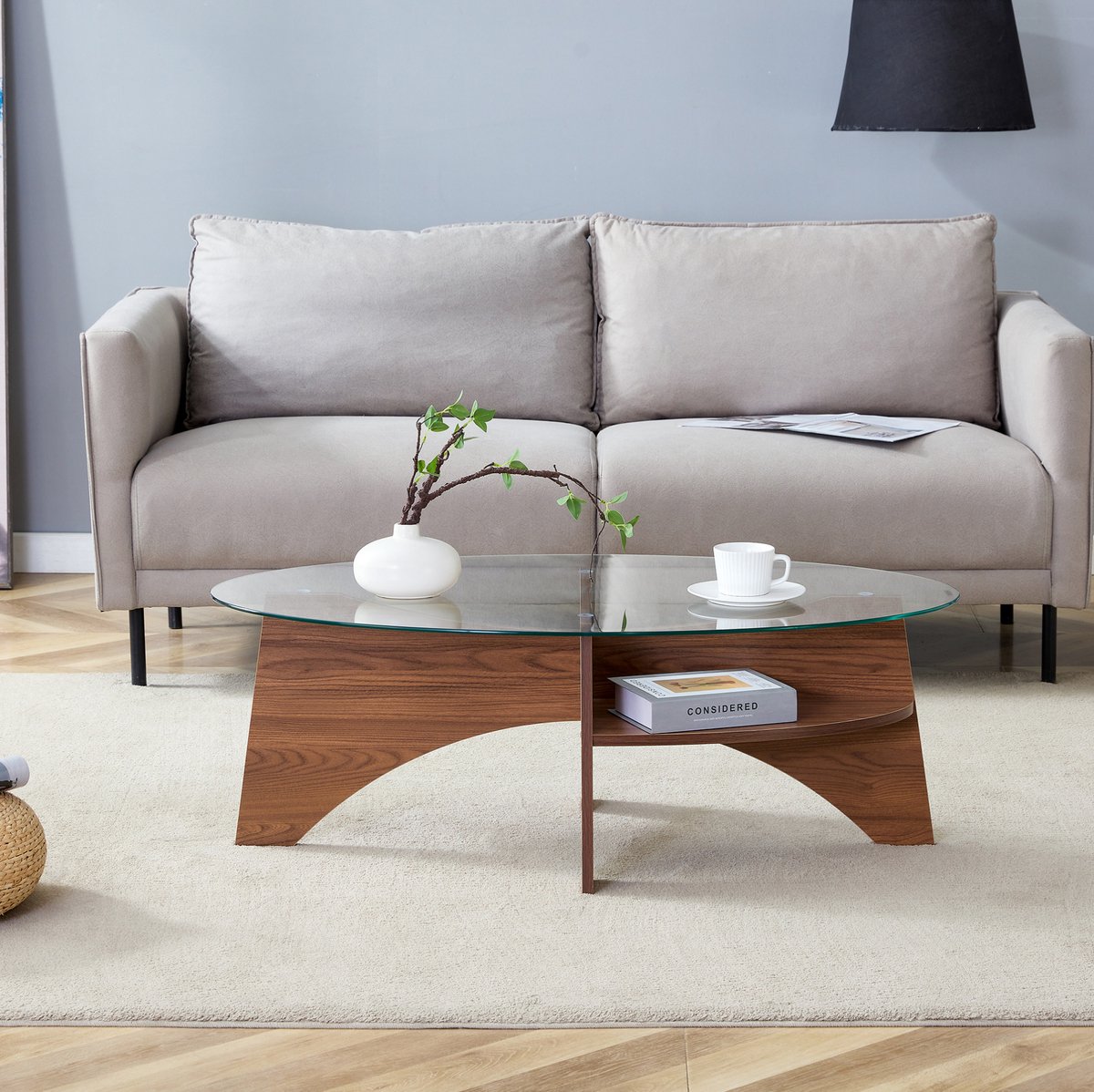 COVREO Salontafel 104,9 x 60 cm transparant, walnootkleurig MDF met opbergplank