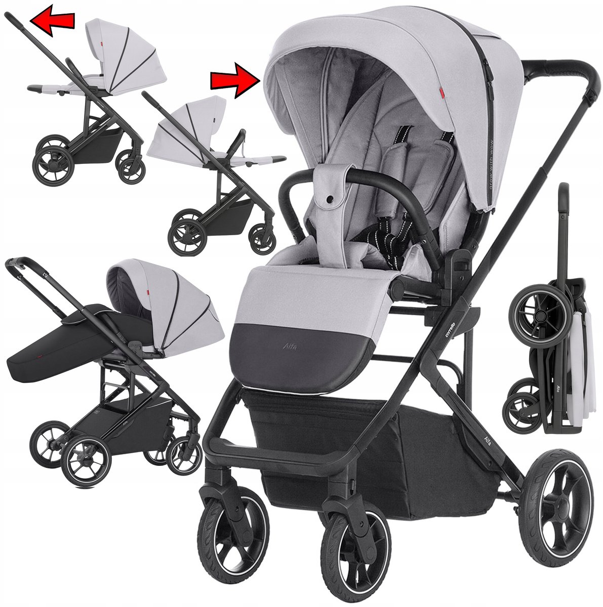 Lichtgewicht Kinderwagen 2-in-1 met Grote Wielen en Verstelbare Functies