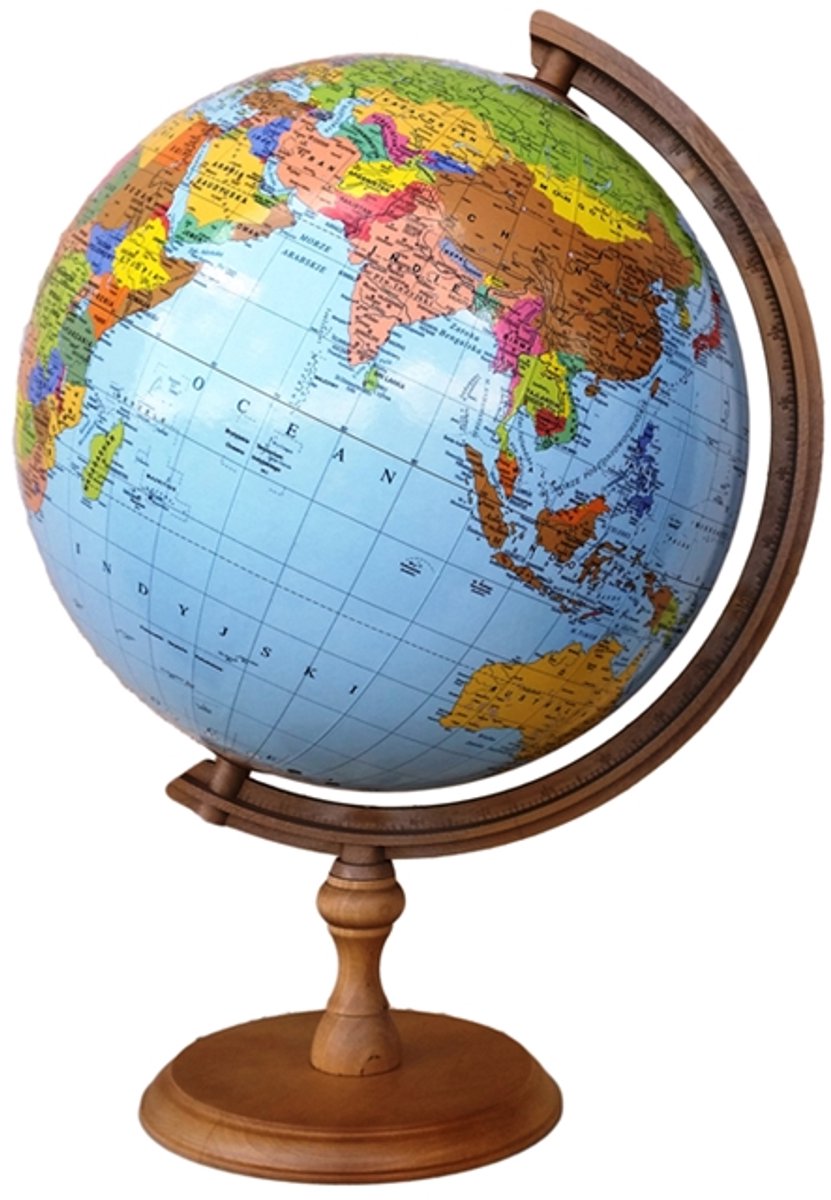 Politieke Wereldbol 32cm Houten Basis Educatief en Decoratief