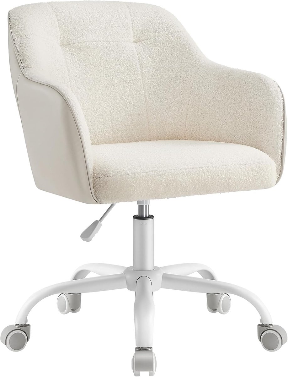 Bureaustoel Beige - Ergonomische Draaistoel met Armleuningen - In Hoogte Verstelbaar 46-56 cm - 360° Draaibaar en Verrijdbaar - Zachte Fluwelen Zitting - Voor Thuiswerken, Kantoor en Studeren