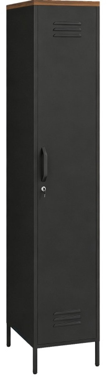 STILVORA Metalen Kast - Afsluitbare Smalle Lockerkast Met Verstelbare Planken - Industrieel Voor Slaapkamer, Garage En Kantoor - Zwart - 35x46x183 Cm