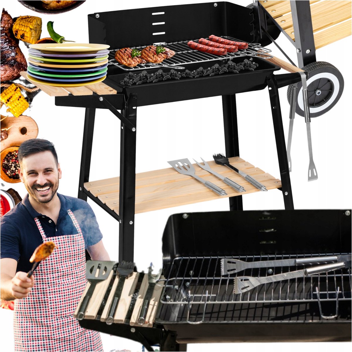 Grote Koolgrill met Wiel en Plank - Ideaal voor Tuin & Terras