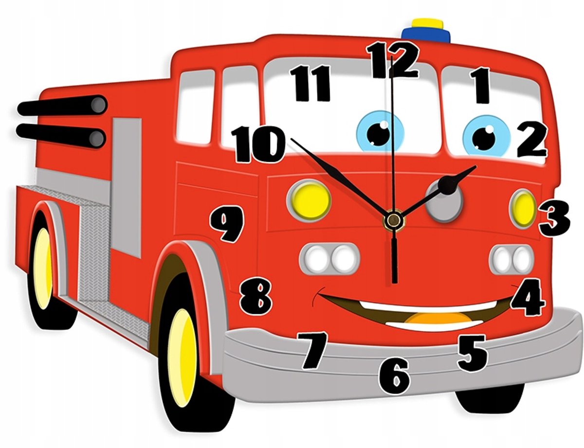 Kinderwandklok Brandweer - MDF, 25x35cm, stil quartz uurwerk