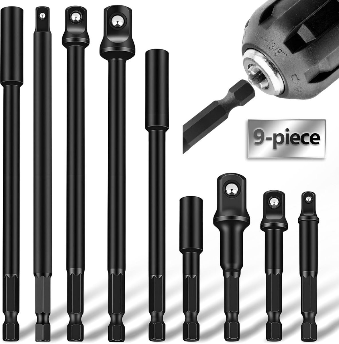 Accessoire set voor elektrische boor - 9-delig met magnetische bit houders - 6 socket adapters - ShopVlot