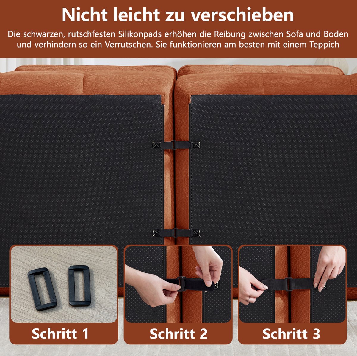 OKWISH Zitbank 194 cm - 2-Zits Modulair Sofa Met Diepe Zitting En Vierkante Stiknaden - Voor Woonkamer Of Slaapkamer - Chenille - Oranje