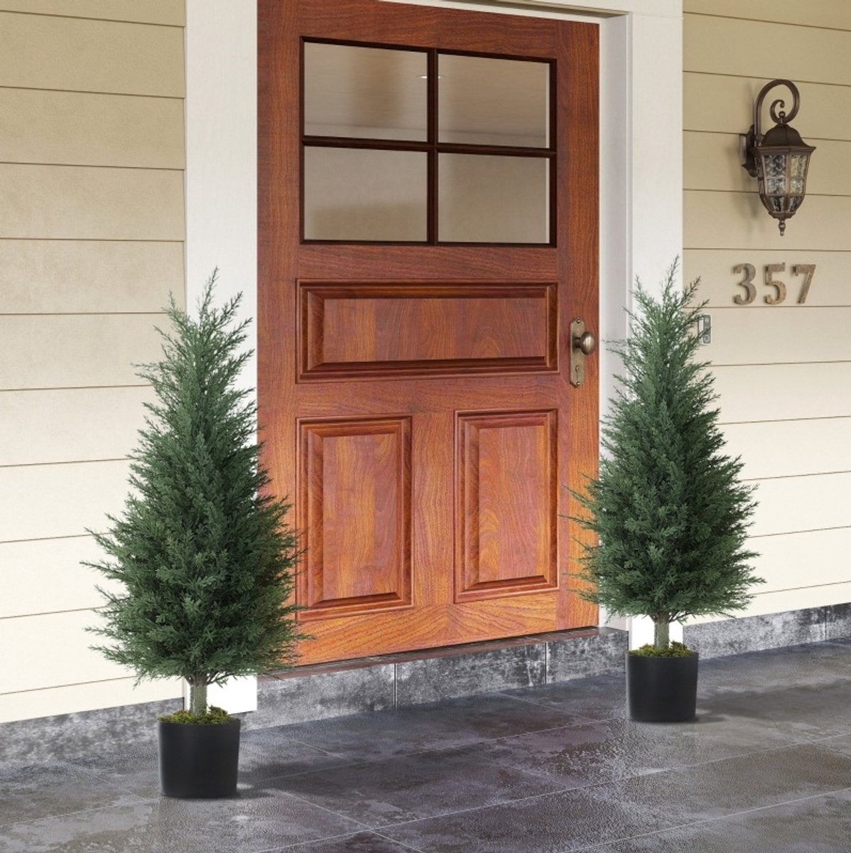 OKWISH Kunstplant Zypresse 2 Stuks 90 Cm Voor Binnen En Buiten PE Groen Met Pot UV Bestendig Voor Natuurlijke Decoratie