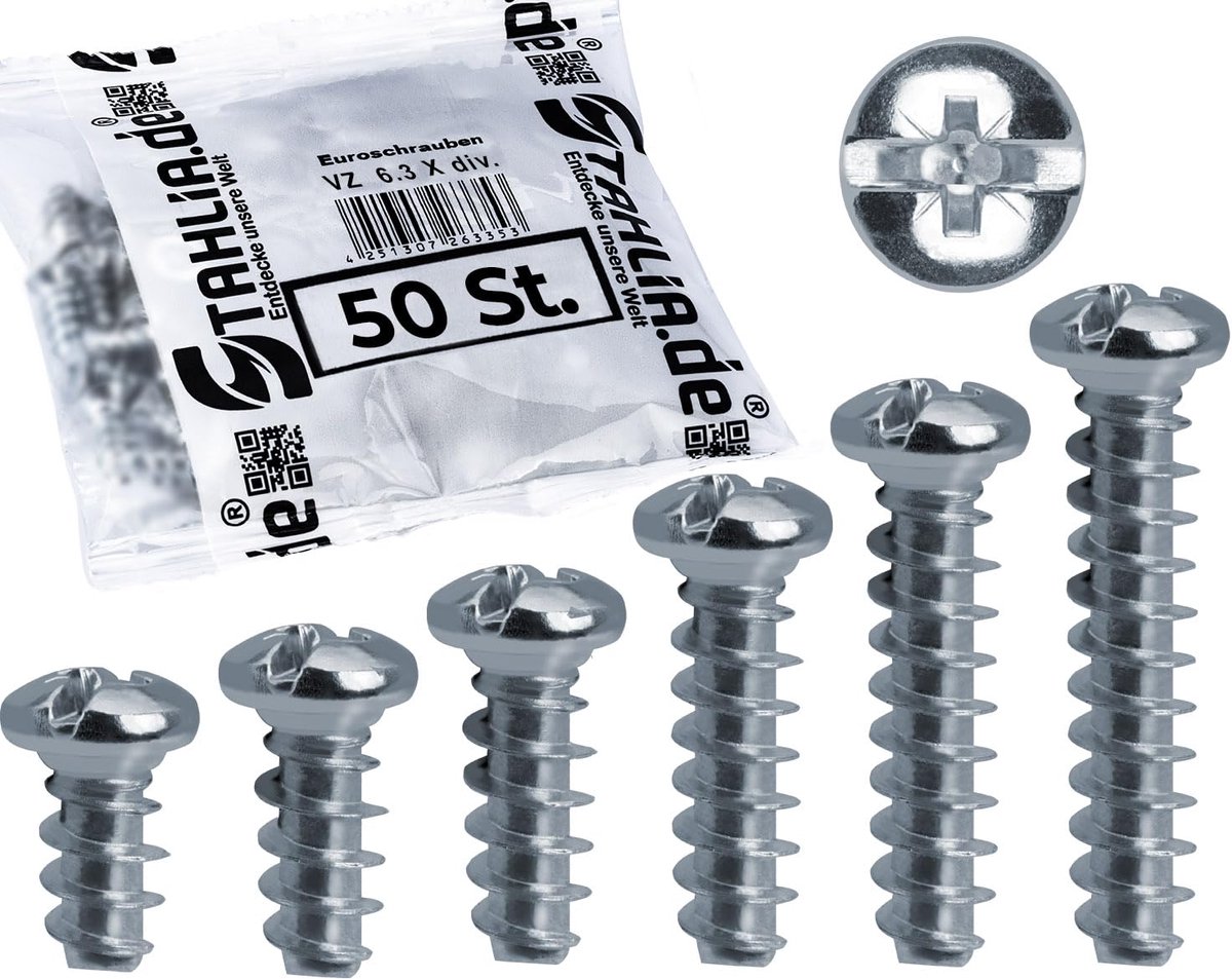 Euro schroeven 6,3 x 13 mm - verzinkt staal - lenskop - ideaal voor meubelverbindingen - ShopVlot