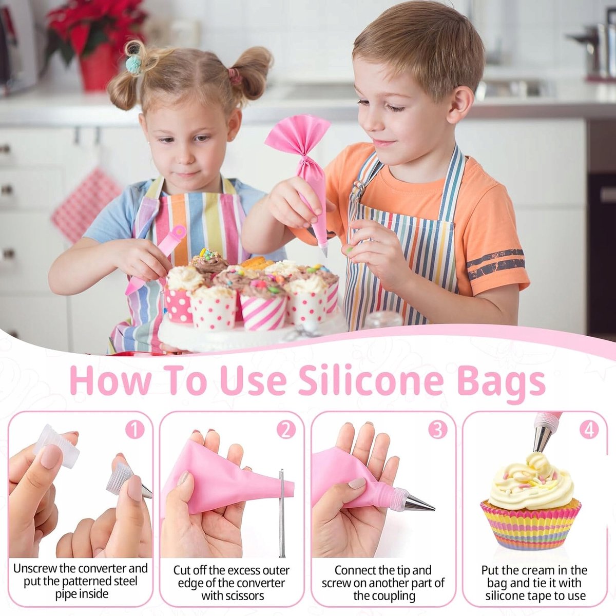 305-delige roze taartdecoratieset met draaibare taartstandaard