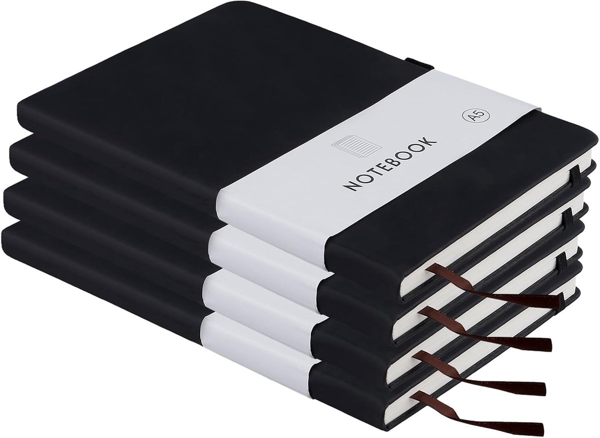 Notebooks A5 Set van 4 - Zwart Hardcover - 100 Lijnen - Ideaal voor Notities - SnelShoppen