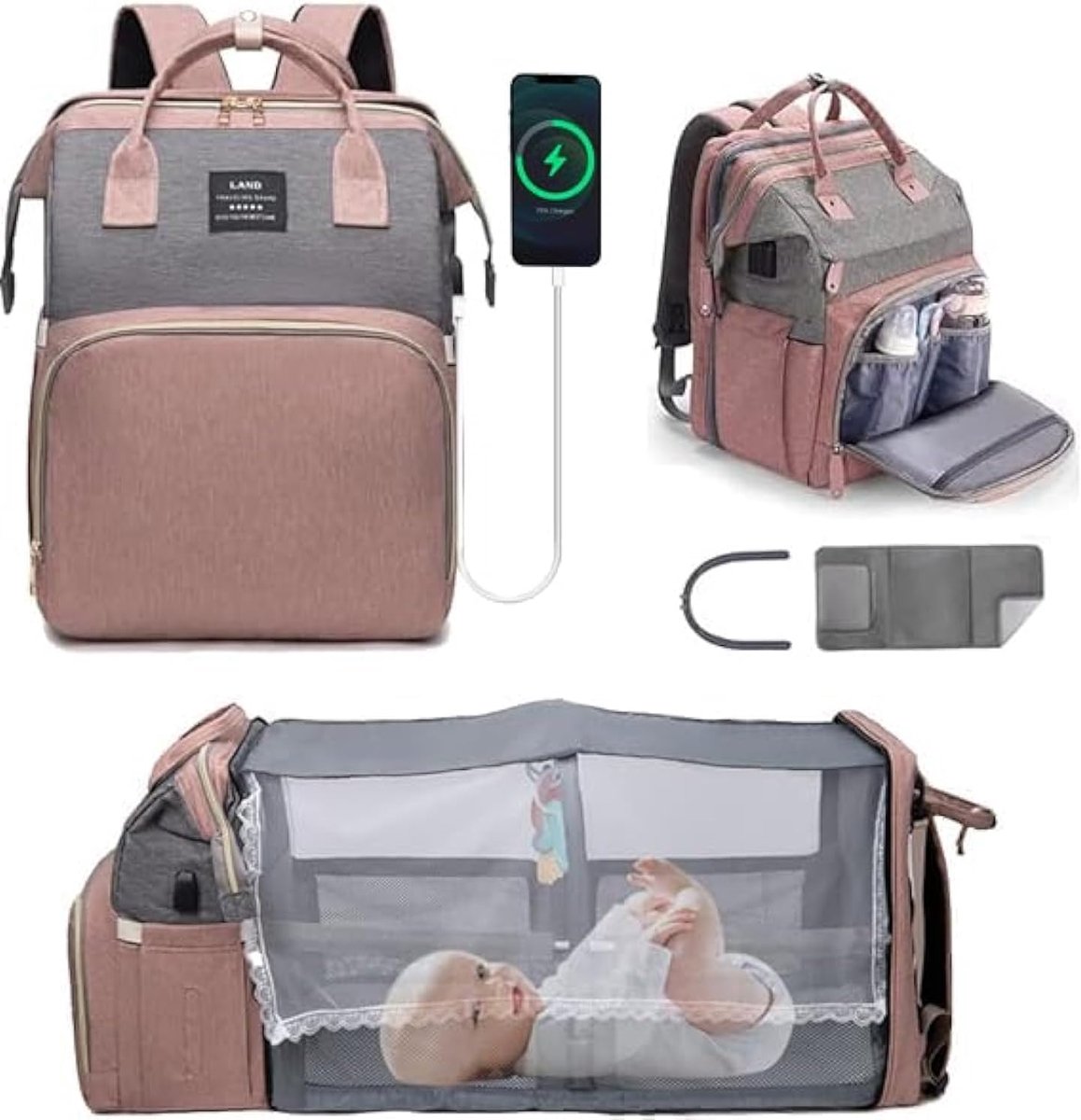 Luierrugzak voor baby's - opvouwbaar - multifunctioneel - met aankleedkussen - SnelShoppen