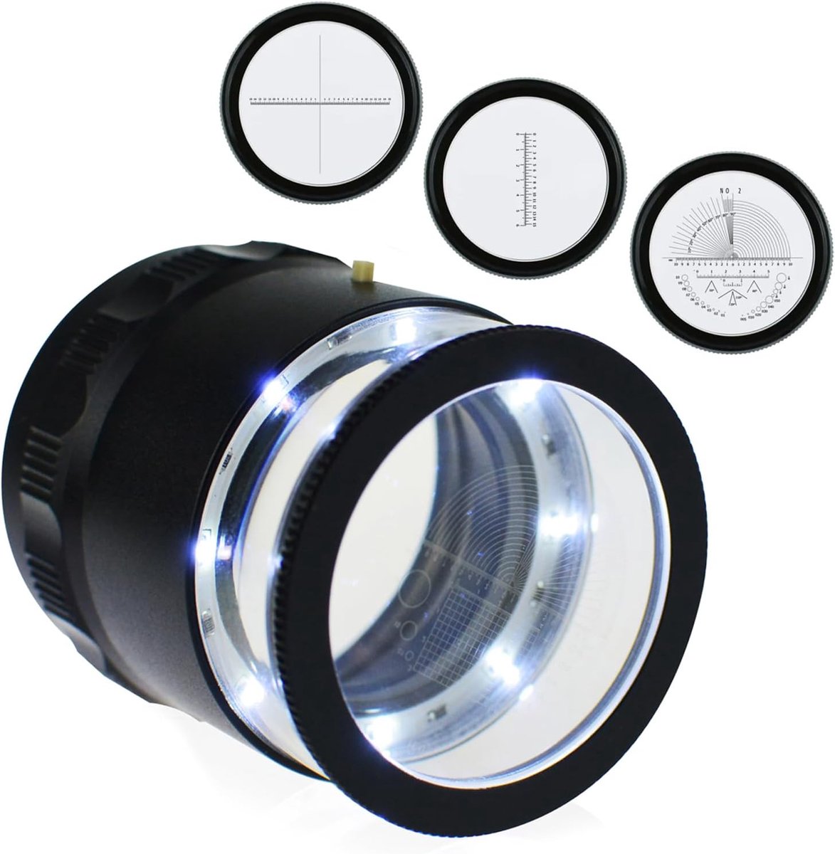 Loup 10x 8 LEDs - 4 glazen schaallenzen - Verlichtte juweliersloep - Perfect voor het bekijken van edelstenen - SnelShoppen