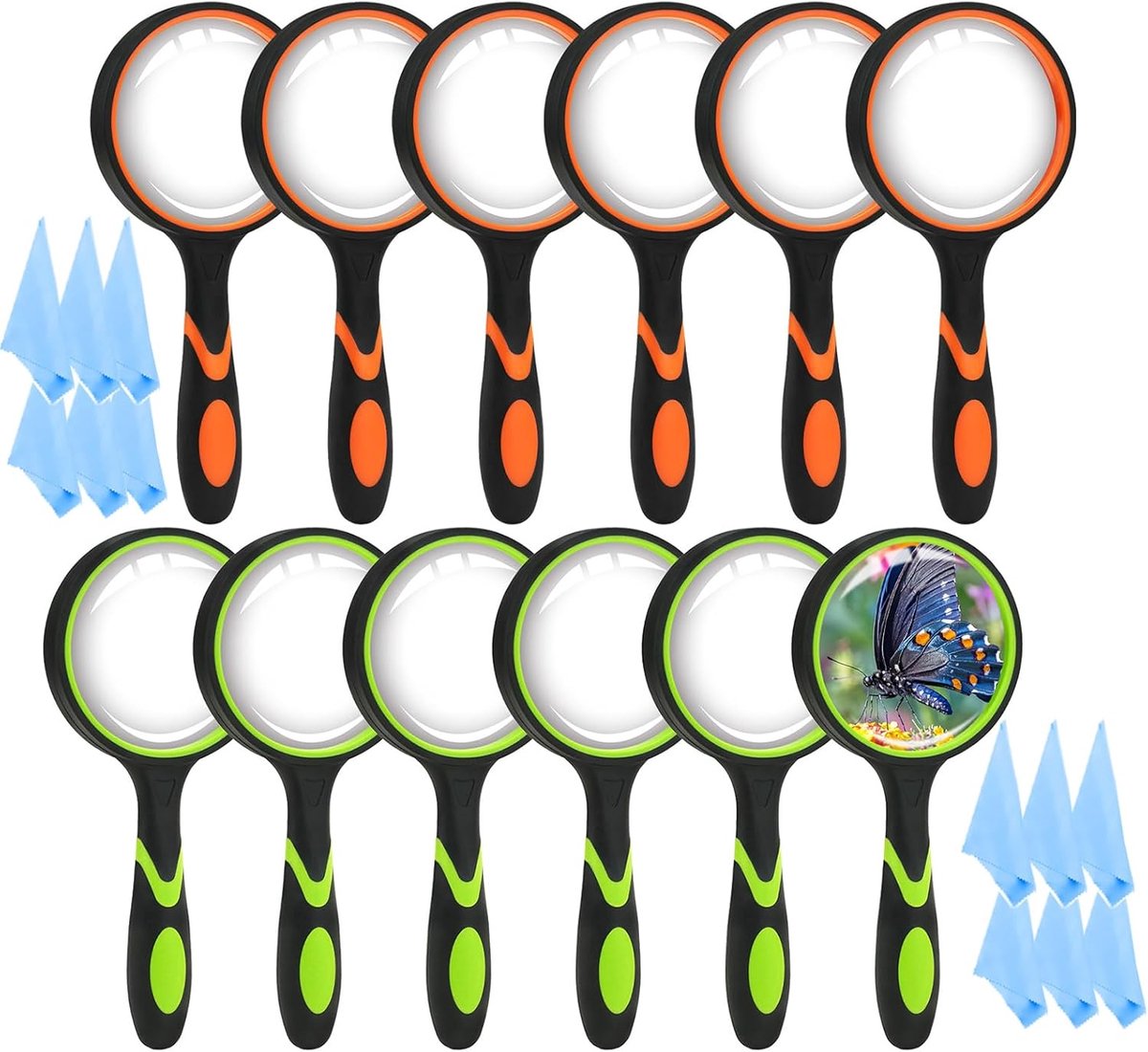 Vergrootglas 75 mm - Pack van 12 - 10x vergroting - Soft rubberen handgreep voor kinderen en ouderen - SnelShoppen