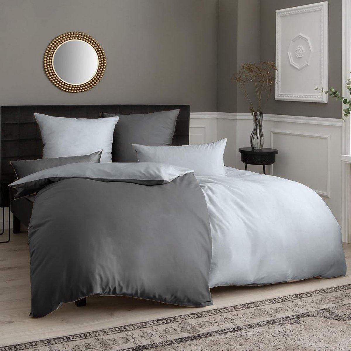 Bedlinnen set 135 x 200 - grijs - microvezel - non-iron en kreukvrij - SnelShoppen