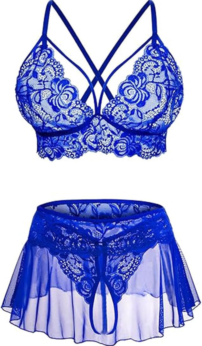 Lingerieset dames - transparant - V-hals kant - sensueel en verleidelijk - SnelShoppen