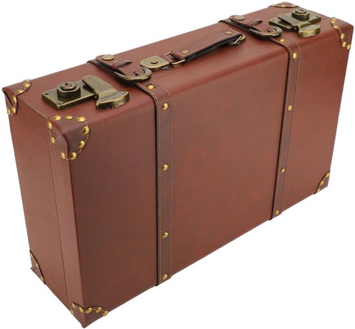 Vintage leren koffer, kleine reiskoffer, met aluminium slot, weekendtas voor mannen en vrouwen, decoratieve trunk, bruin, M, bruin, M