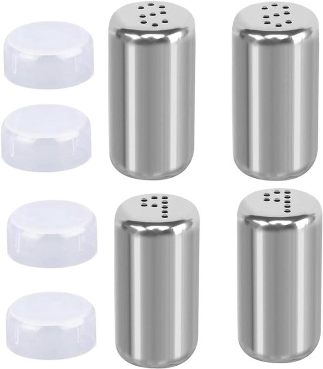 RVS Zout- en Pepermolens Set van 4 met Deksel voor Buiten Grillen Keukenfaciliteiten.