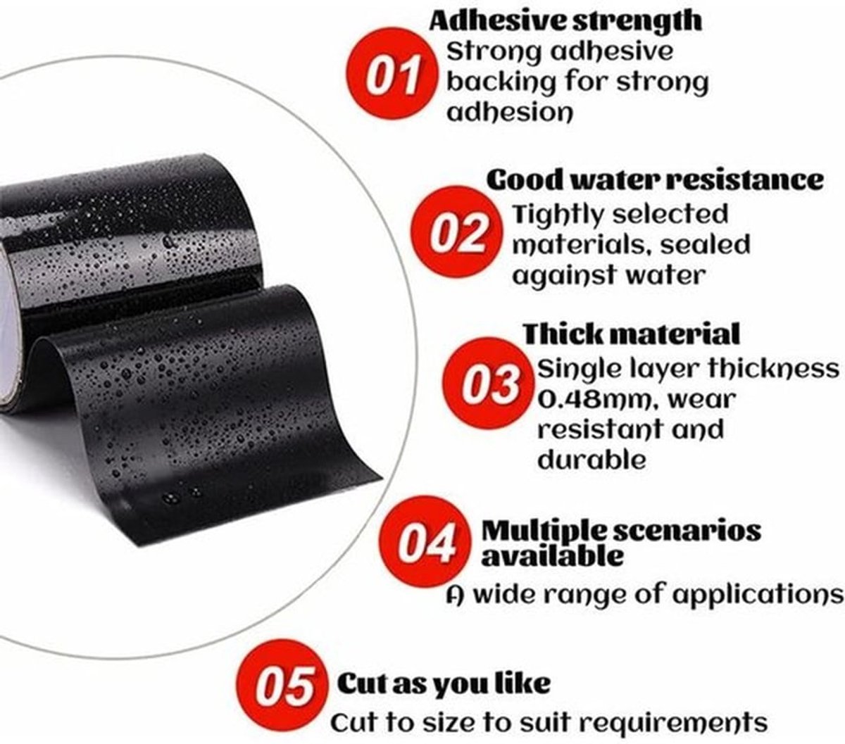 Reparatietape, zwembadreparatietape, waterdichte plakband, zwarte afdichtstrip, 10 cm 1,5 m