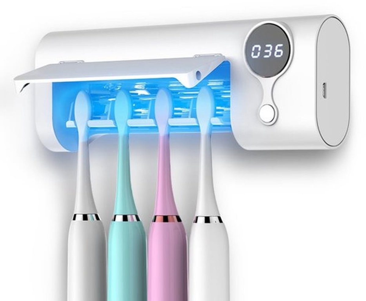 UV Tandenborstelhouder met Sterilisatie – Opbergorganizer voor 4 Tandenborstels – Automatische Timer & Desinfectie – Badkamer Accessoire – Geurvrij & Hygienisch