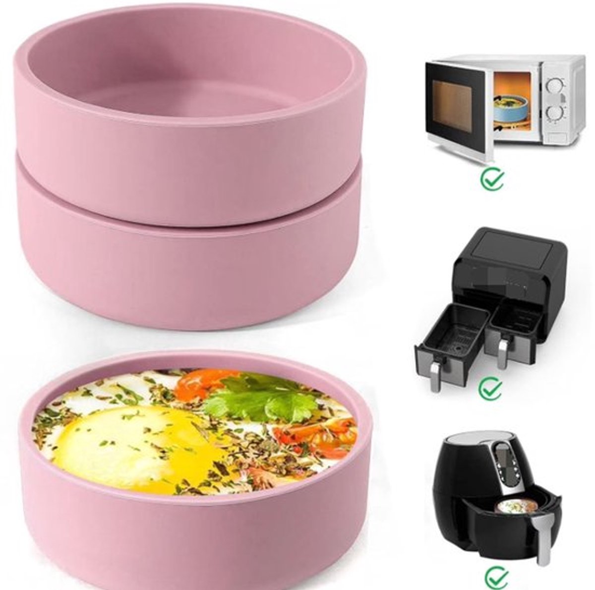 3-delige eiervormenset voor de airfryer, siliconen eiervorm, individuele eiermaker, herbruikbare eiervorm, eierkoker voor de magnetron, vaatwasmachinebestendig (rond - roze)