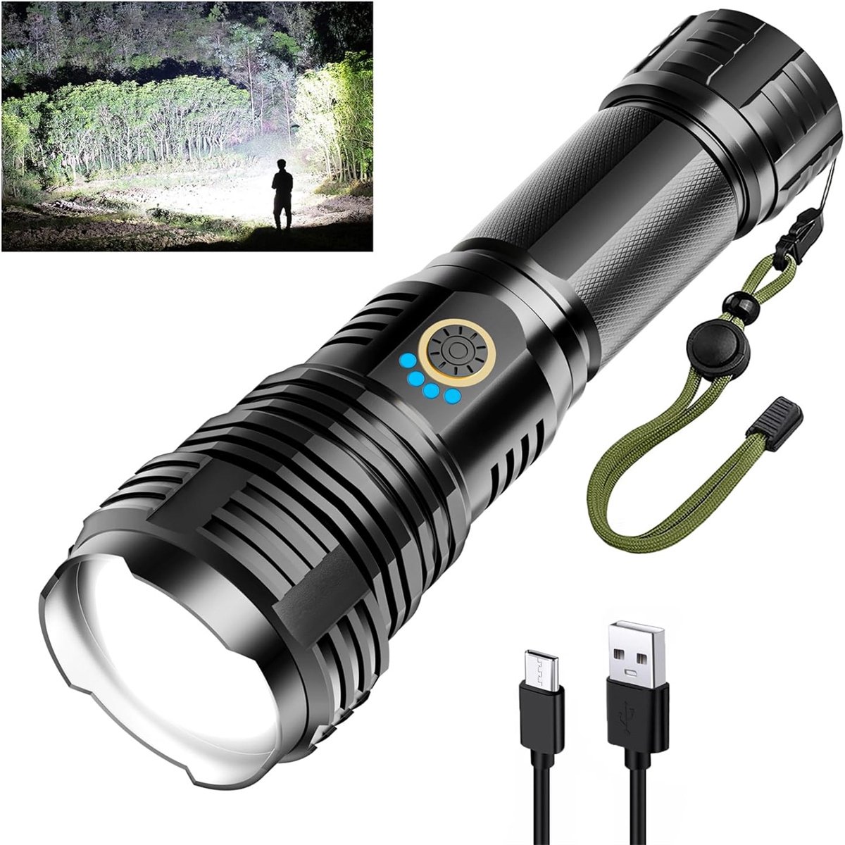 carmdering - LED Taschenlampe - Krachtige Zaklamp - Oplaadbare Flitslamp- Aluminiumlegering Constructie -Waterdicht Design - Veelzijdig Voor Noodgevallen - 1 Stuk