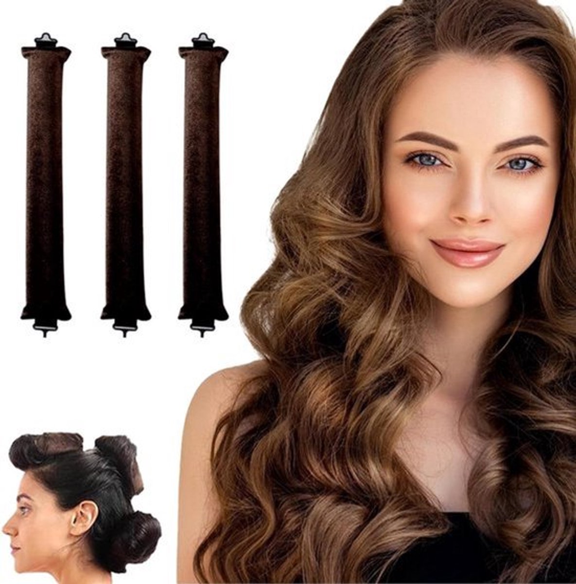 3 stuks hittevrije krulspelden - om uit te slapen - 's nachts - flexi stangen met haken - voor alle haartypes
