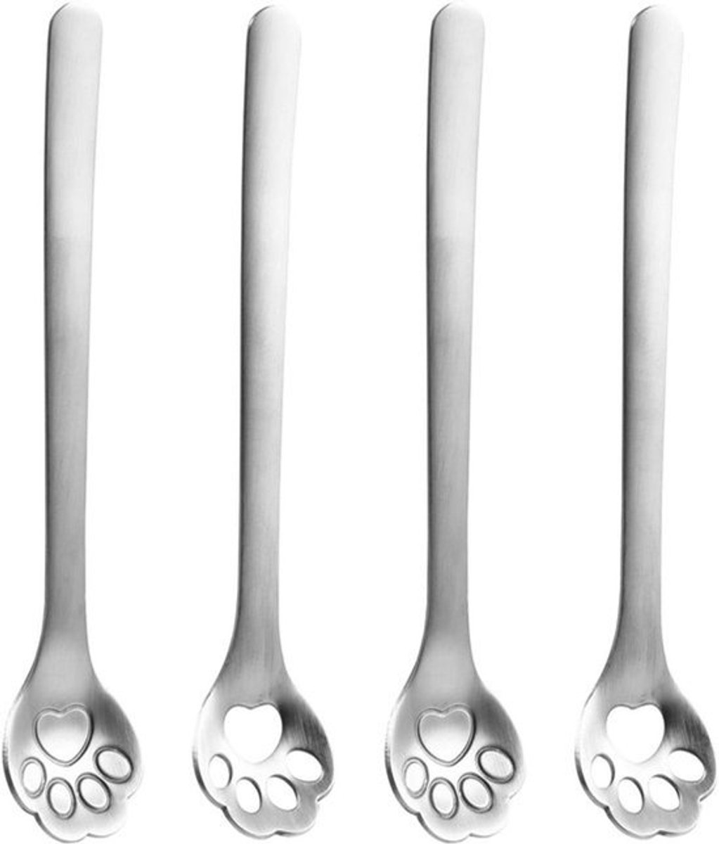Koffie- en theelepel set roestvrij staal met kat poot design - 8 stuks