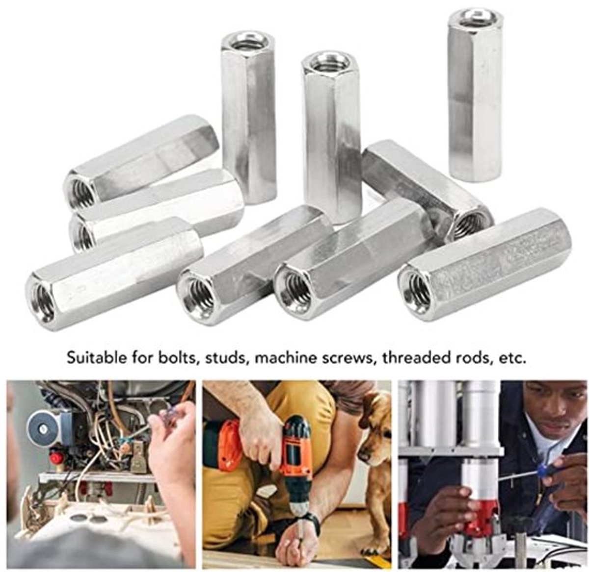 20 stuks M5 x 0,8 L25 mm metrische schroefdraadstangverbinders, roestbestendige roestvrijstalen zeskantige koppelingsmoer-verbindingsset voor rechte montage, afstandhouders en bevestiging