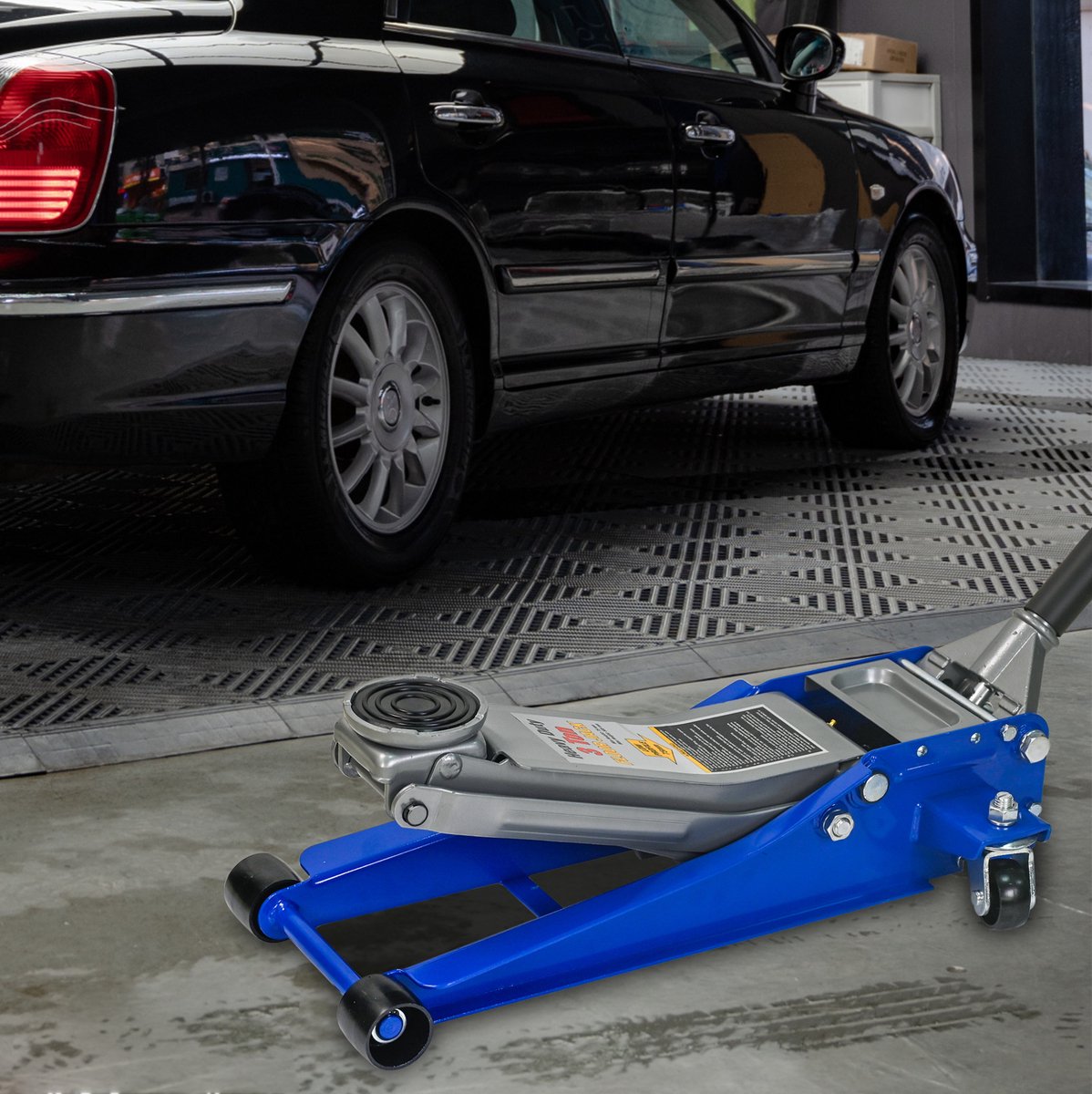 MIVRAY Garagekrik – 3 Ton Dubbele Pomp, Laagprofiel – 8,5 Tot 51 Cm – Staal En Aluminium – Blauw Zilver – Auto Onderhoud