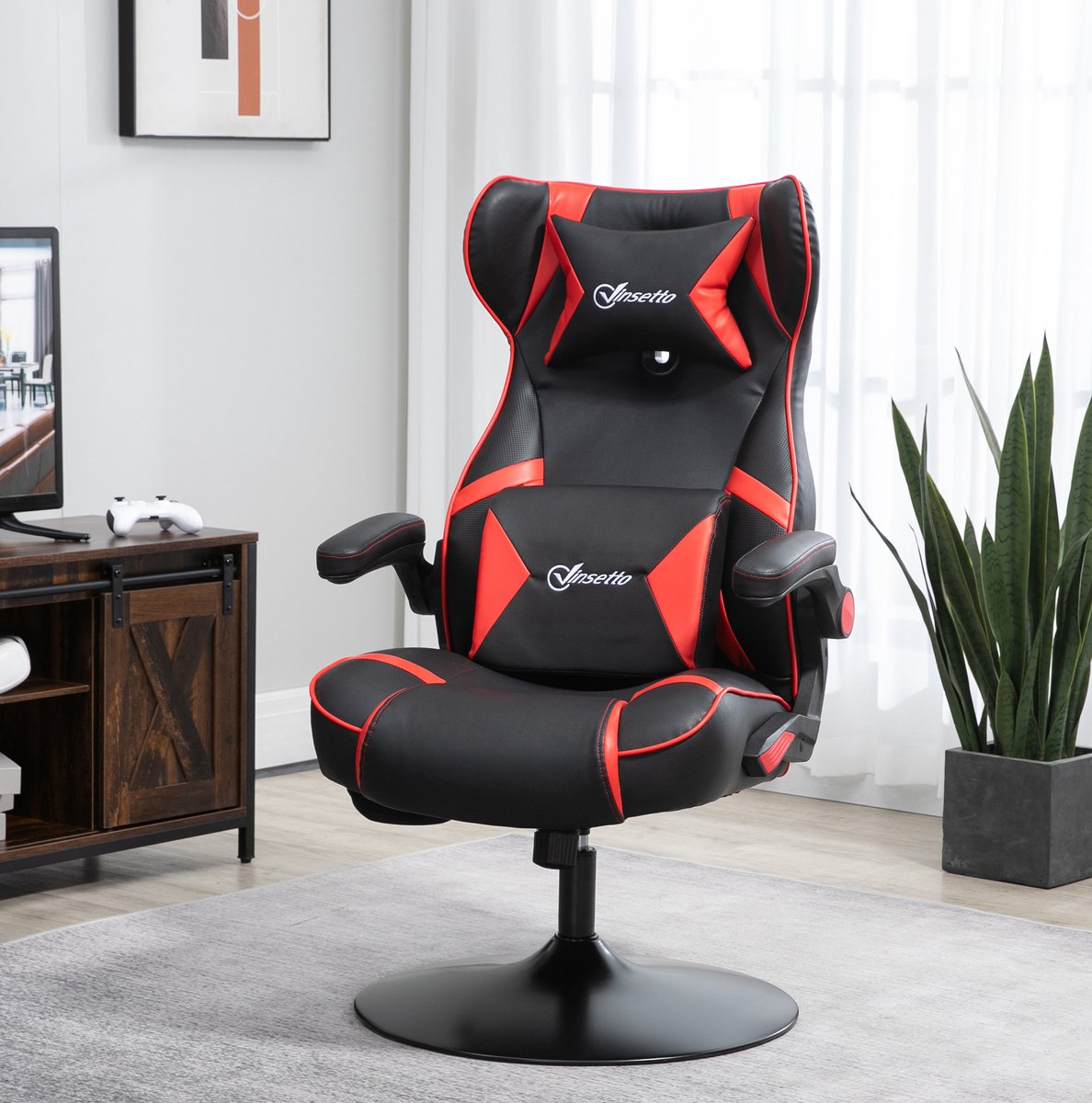 STILVORA Gamingstoel Hoogteverstelbaar Met Wippfunctie En Bluetooth Luidsprekers Voor Thuis En Bureau Kunstleer Rood Zwart