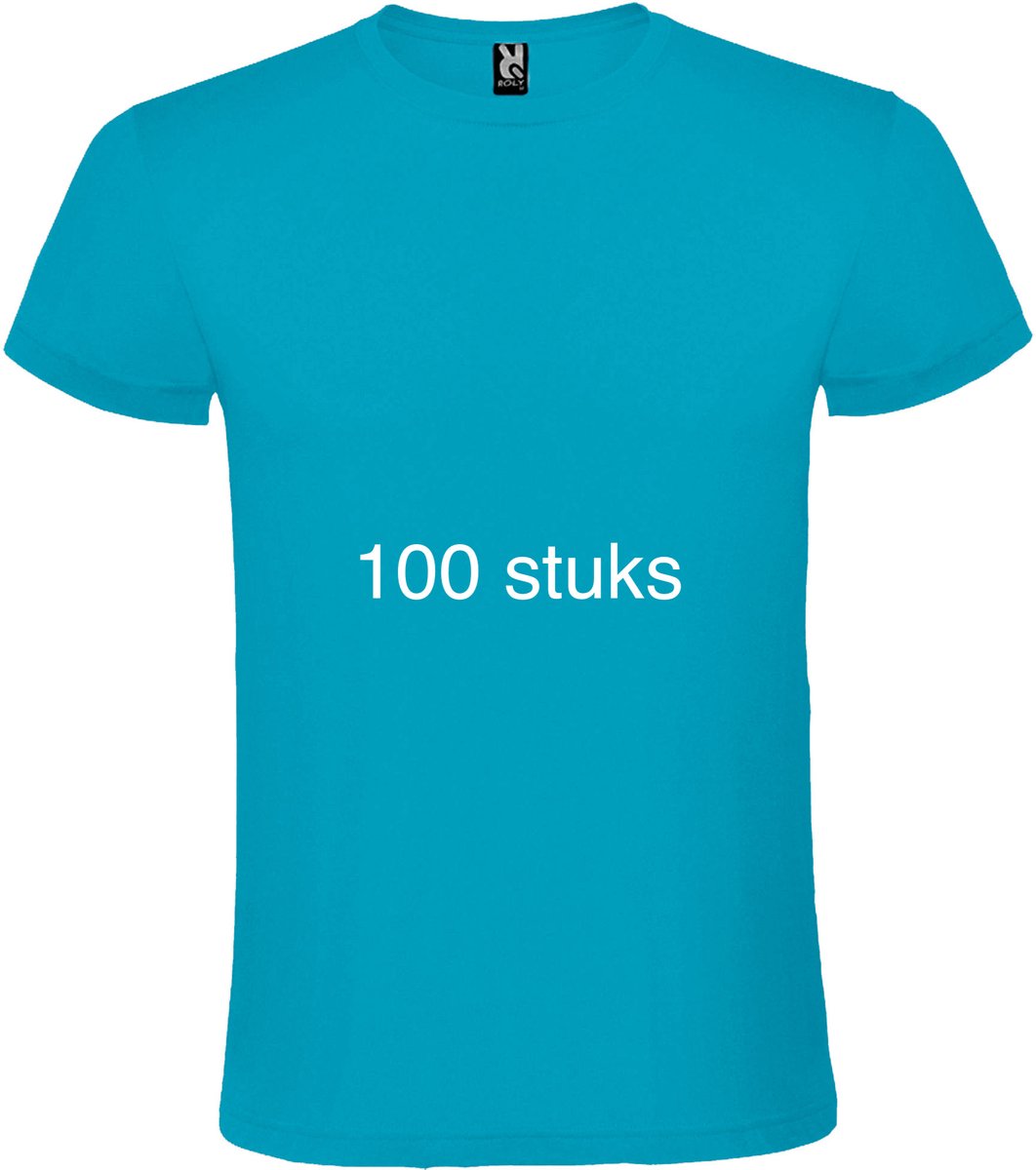 100 stuks voordeel pack Turquooise basic t-shirts Roly Atomic maat XS