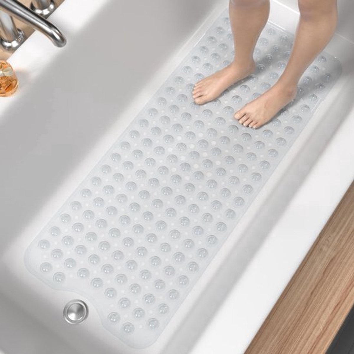 Antislip badmat voor bad - Badkamermat - toiletmat - badkamer accessoires - badkamer mat - 100 x 40 cm extra lange douchemat - antischimmel - machinewasbare badmat - met zuignappen en afvoergaten - zacht op de voeten（helder）