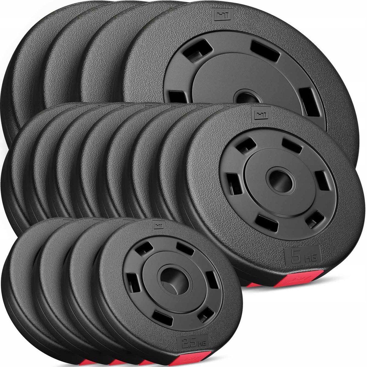 Merkloos Set bitumische haltergewichten 90 kg voor halterstangen en dumbbells