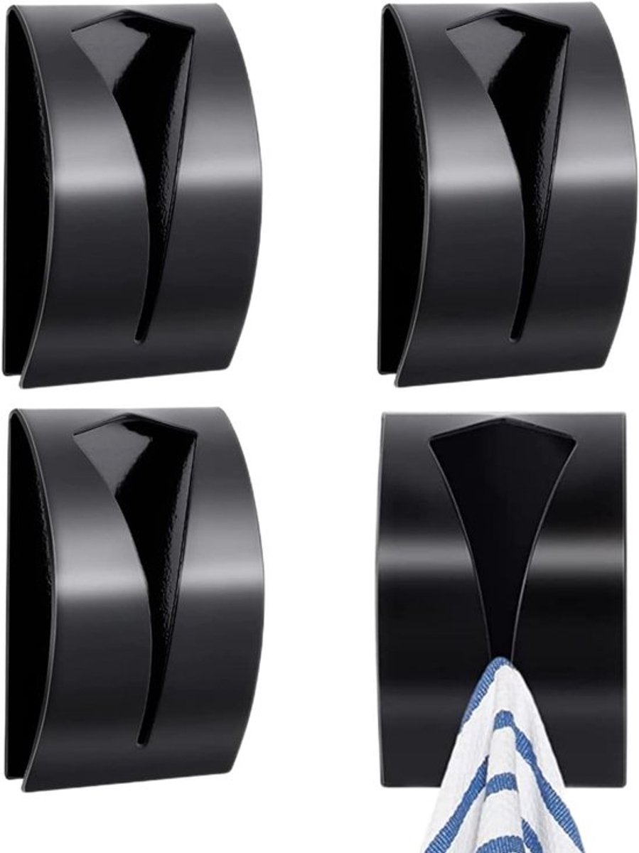4 stuks - zelfklevende handdoekklem - 5*2,3*7,8 cm - roestvrijstalen keukenwandhaken - roestvrijstalen theedoekhouder - Handdoekhaken zonder boren - Handdoekklemmen - met handige uitsparing - voor het ophangen van handdoeken - zwart